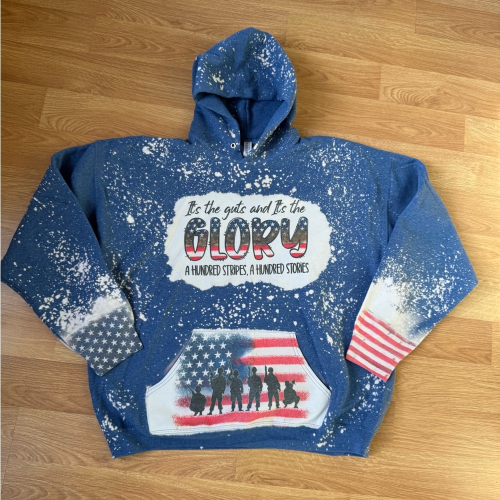 Blue Graphic‎ Hoodie Jerzees 2XL. Guts and Glory. Military pride! Custom design.